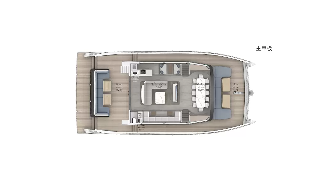 天行者Oceanwalker S60 豪华双体游艇主甲板布局图