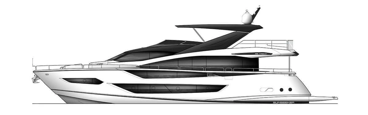 26米圣汐(Sunseeker)88豪华飞桥游艇侧视图