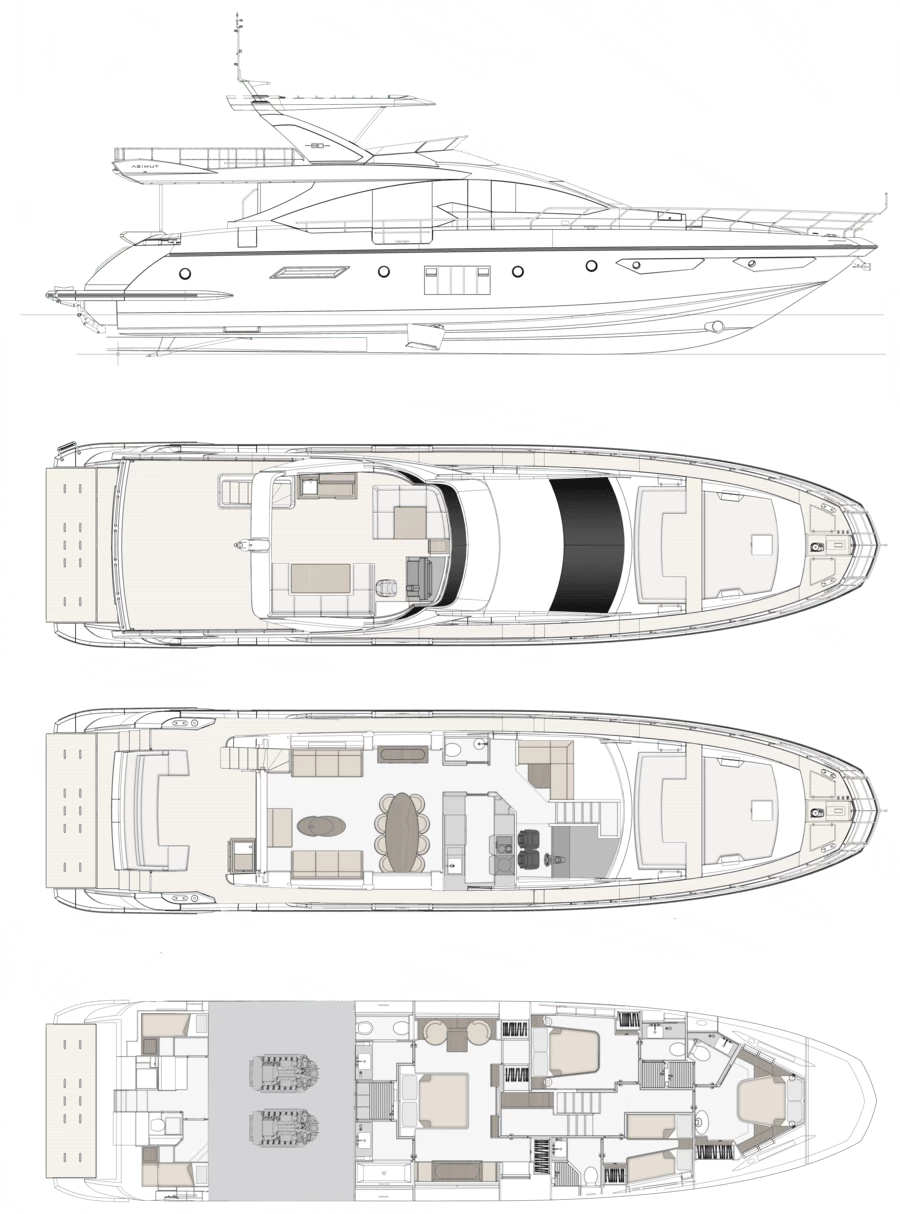 阿兹慕(Azimut)83豪华飞桥游艇布局图