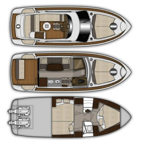 卡帝尔（Galeon）340飞桥游艇布局图